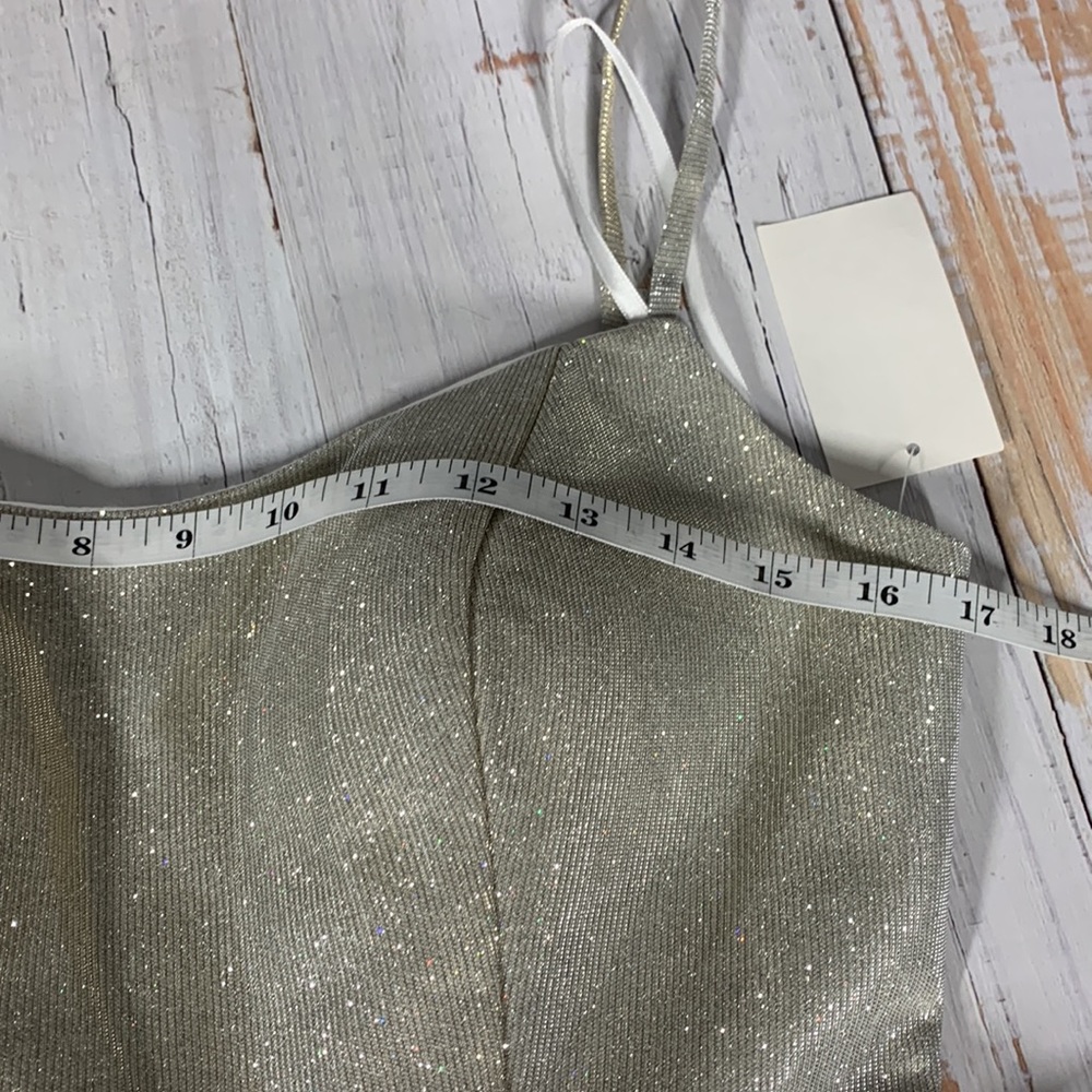 IEENA for Mac Duggal fit and flare silver sparkle metallic mini dress - Picture 10 of 10